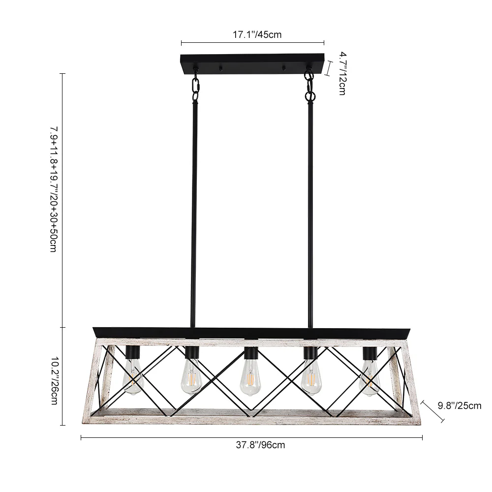 Modern Farmhouse 5-light Kitchen Island Faux Wood Linear Chandelier Pendant - Image 5