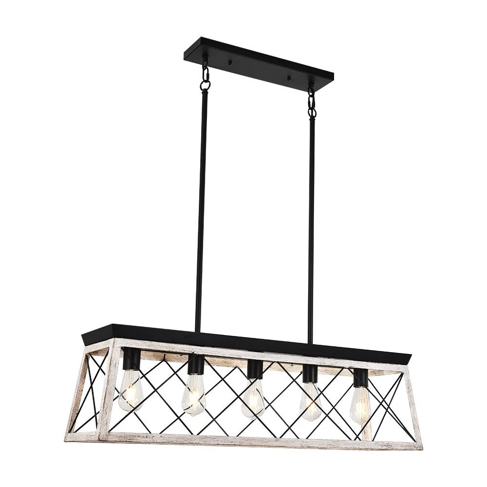 Modern Farmhouse 5-light Kitchen Island Faux Wood Linear Chandelier Pendant - Image 8