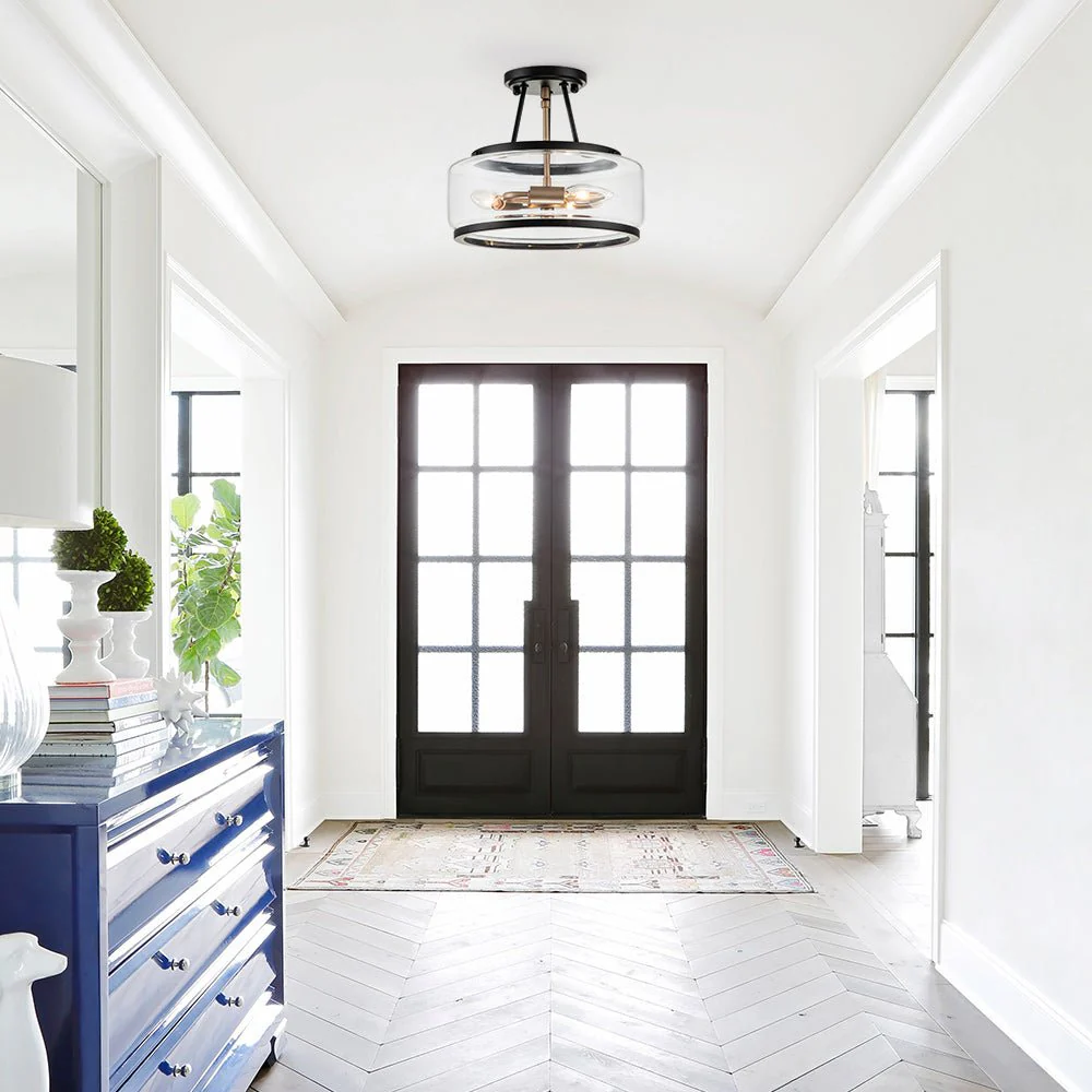 Modern Farmhouse Drum Glass Semi Flush Mount - Image 3