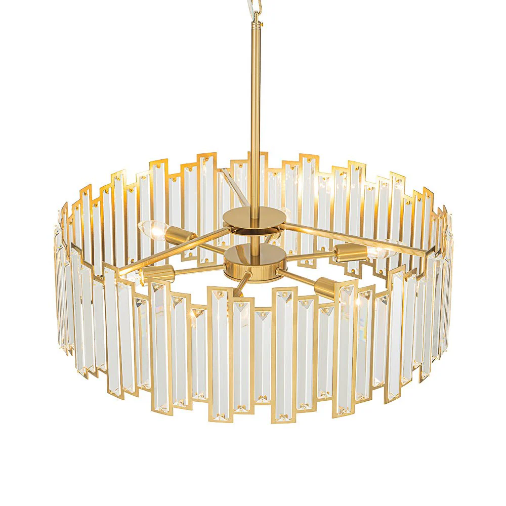 Modern Glam Brass 6-Light Crystal Drum Cage Chandelier - Image 11