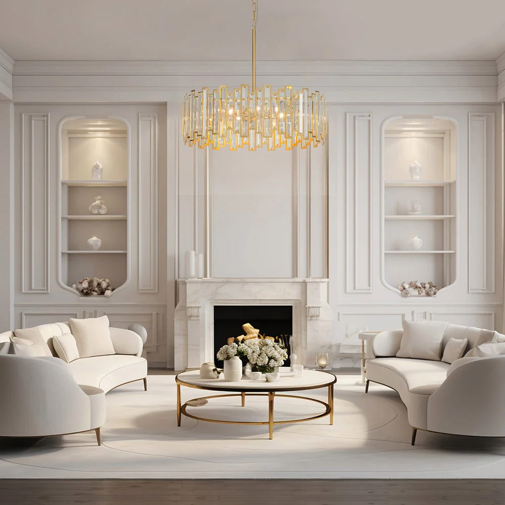 Modern Glam Brass 6-Light Crystal Drum Cage Chandelier - Image 2