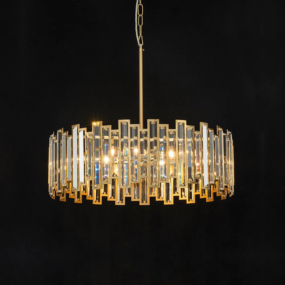 Modern Glam Brass 6-Light Crystal Drum Cage Chandelier - Image 3