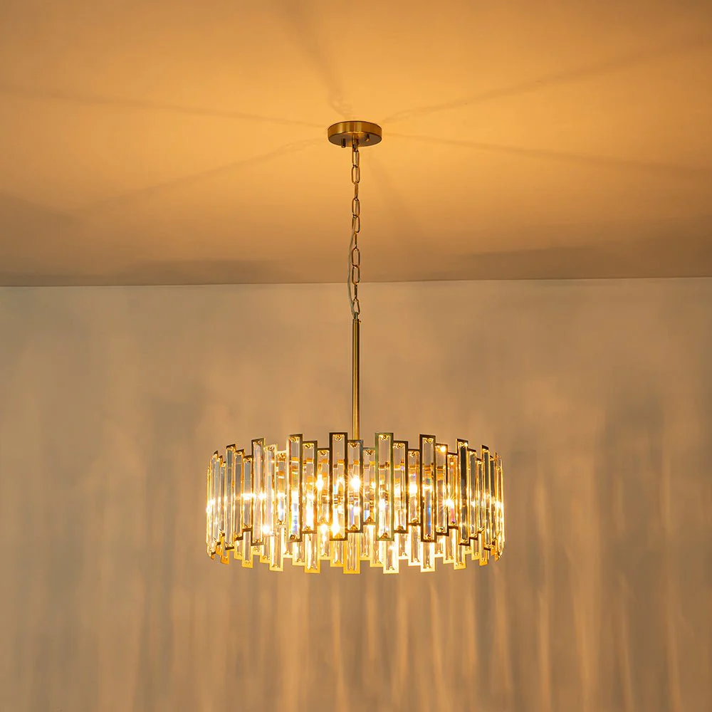 Modern Glam Brass 6-Light Crystal Drum Cage Chandelier - Image 4