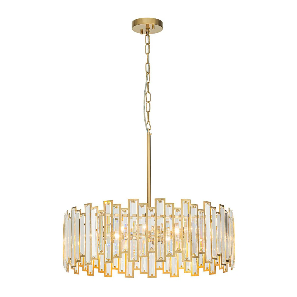 Modern Glam Brass 6-Light Crystal Drum Cage Chandelier - Image 7