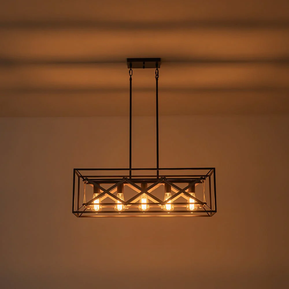 Modern Industrial Cross Linear Island Chandelier - Image 11