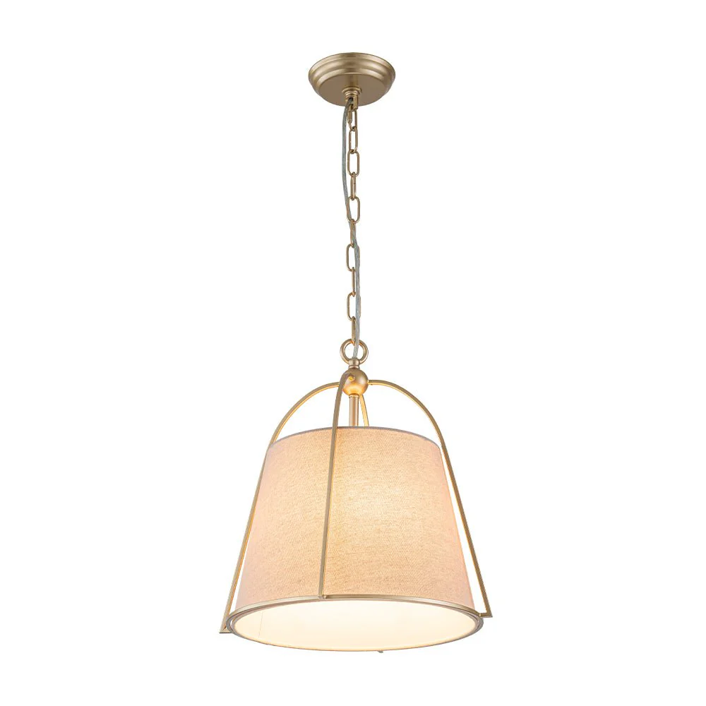 Modern Ivory Linen Conical Drum Cage Pendant Light - Image 10