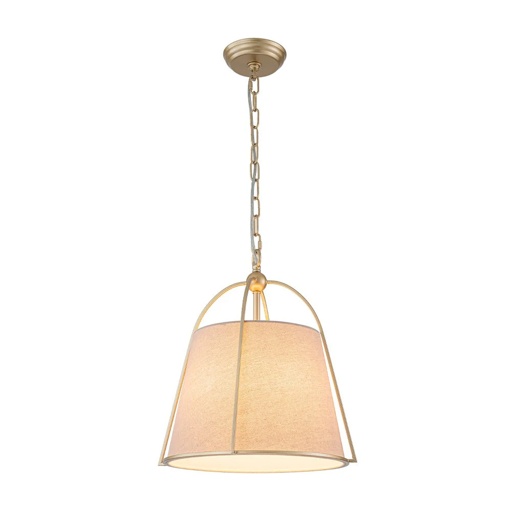 Modern Ivory Linen Conical Drum Cage Pendant Light - Image 11
