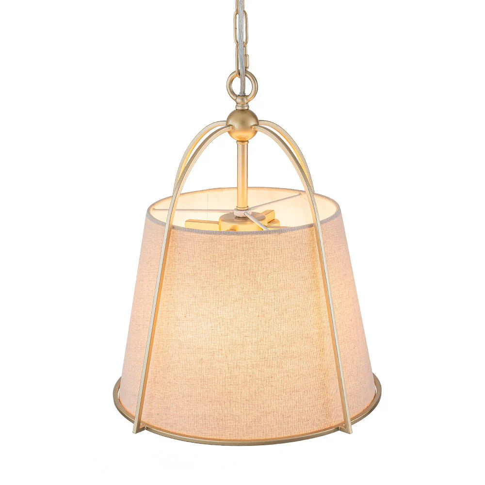 Modern Ivory Linen Conical Drum Cage Pendant Light - Image 12