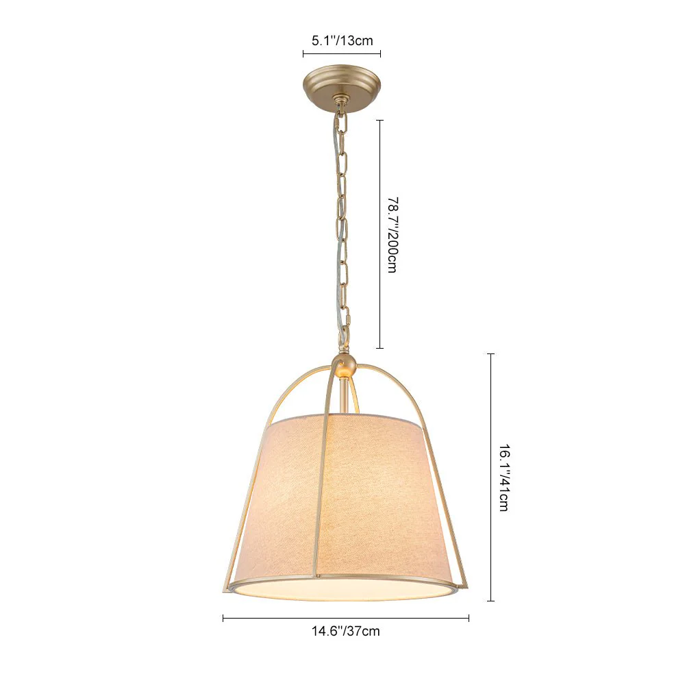 Modern Ivory Linen Conical Drum Cage Pendant Light - Image 3