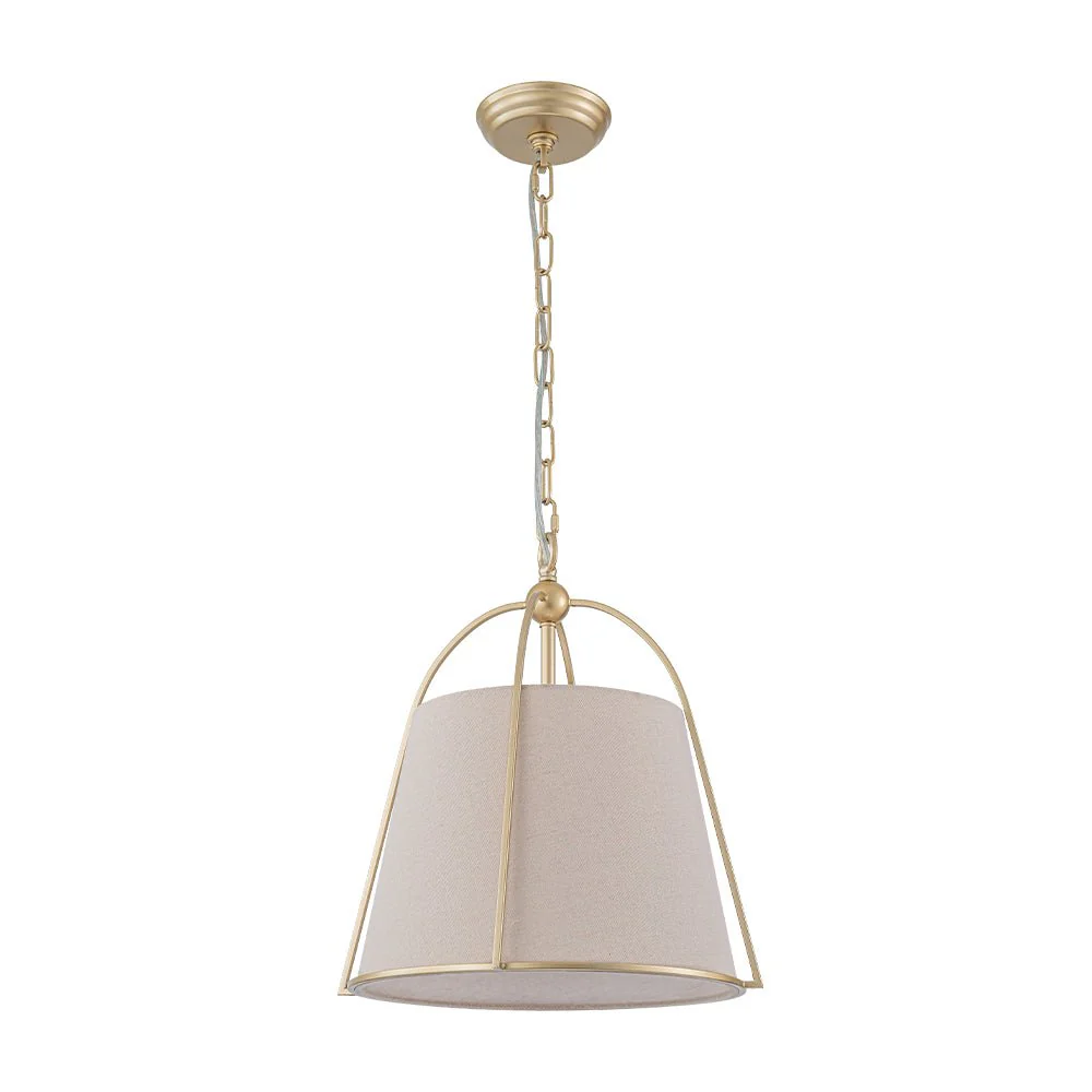 Modern Ivory Linen Conical Drum Cage Pendant Light - Image 4