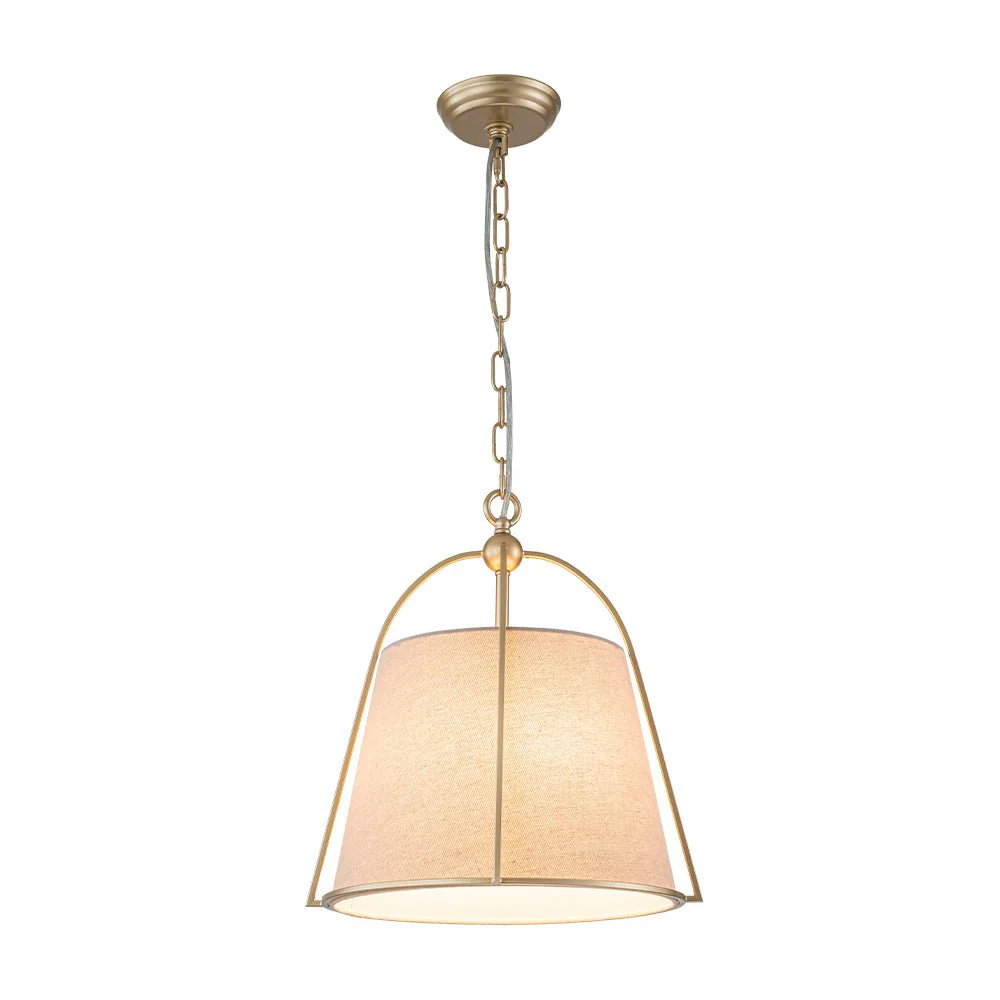 Modern Ivory Linen Conical Drum Cage Pendant Light - Image 5