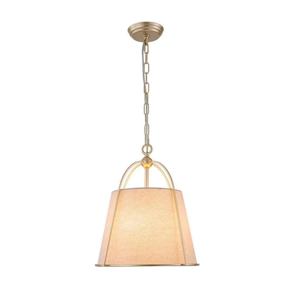 Modern Ivory Linen Conical Drum Cage Pendant Light - Image 6