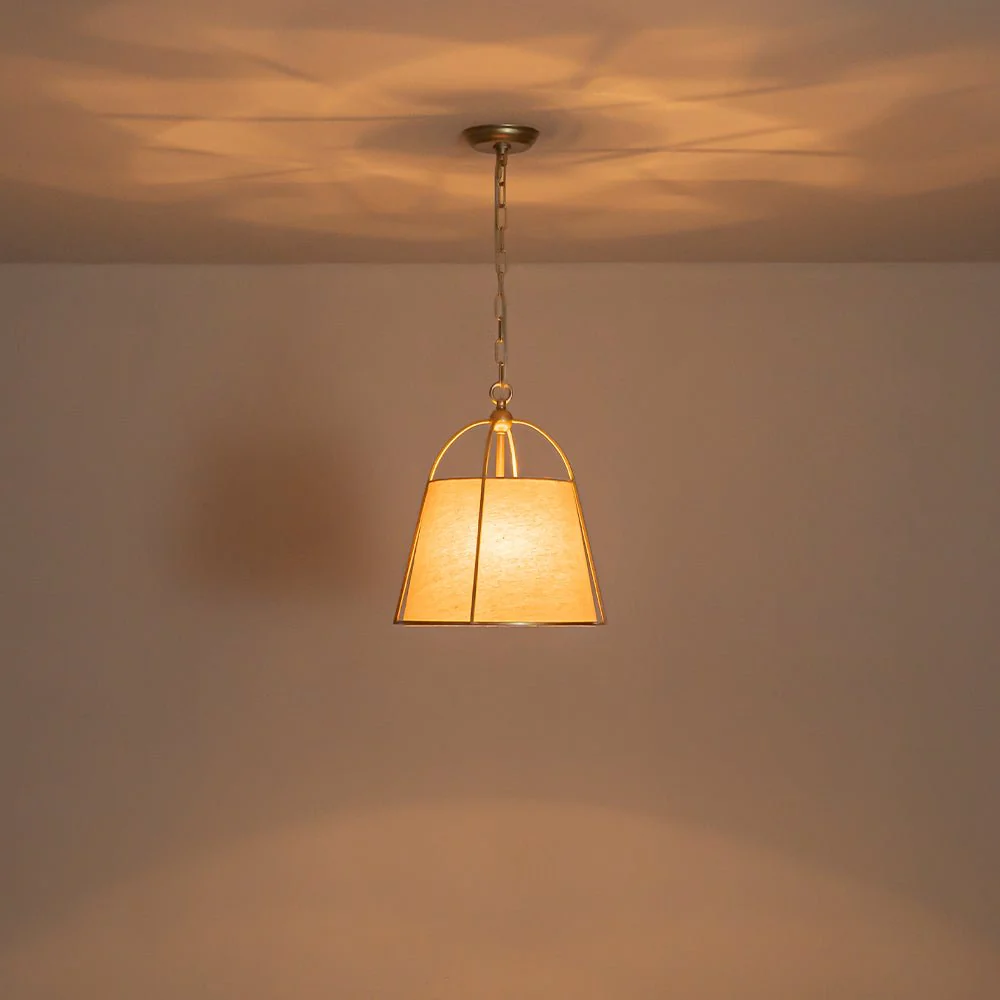 Modern Ivory Linen Conical Drum Cage Pendant Light - Image 7