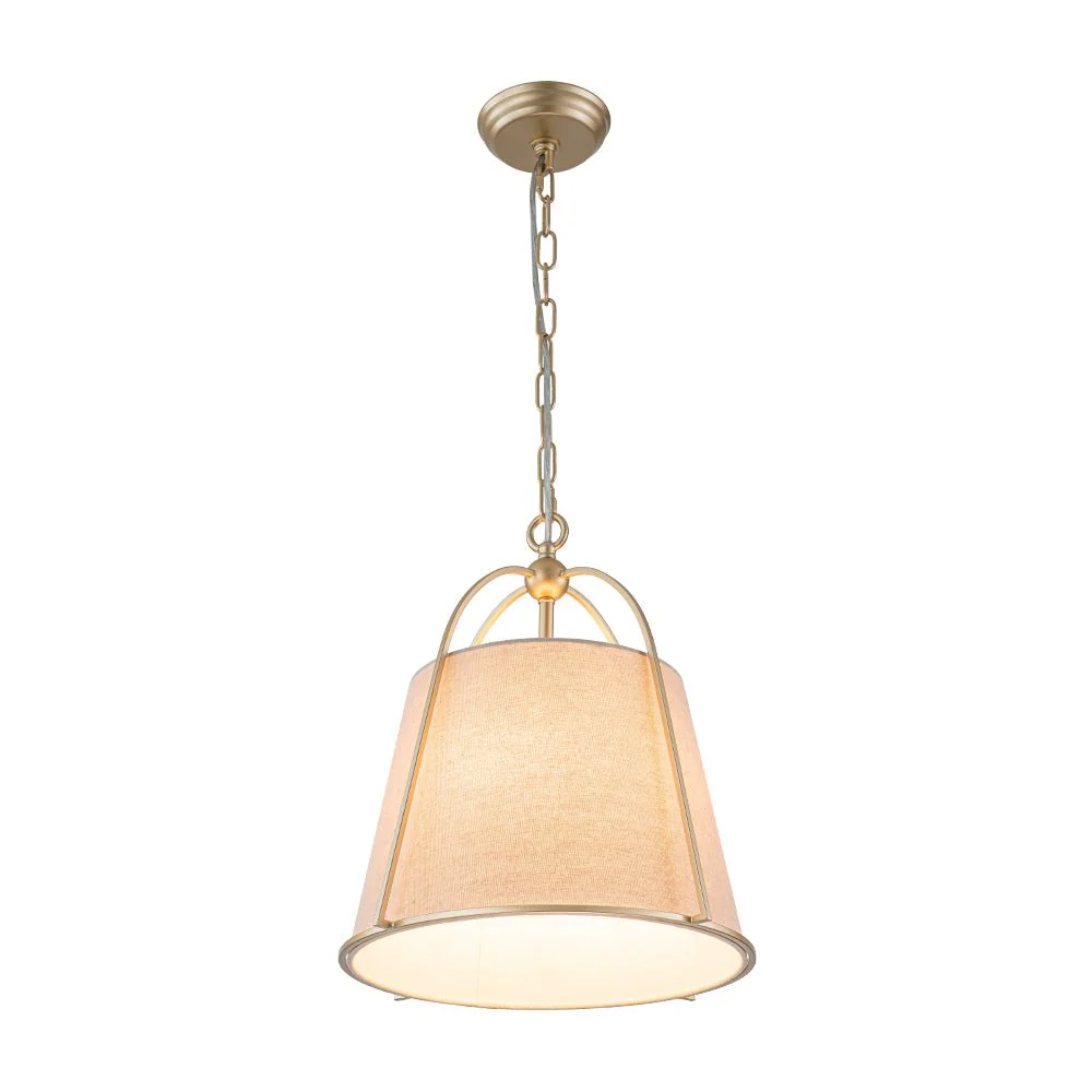 Modern Ivory Linen Conical Drum Cage Pendant Light - Image 9