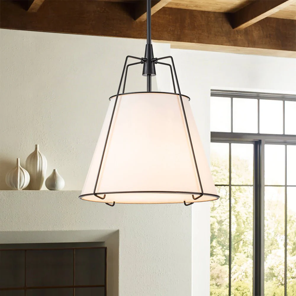 Modern Fabric Conical Drum Cage Pendant Light - Image 11