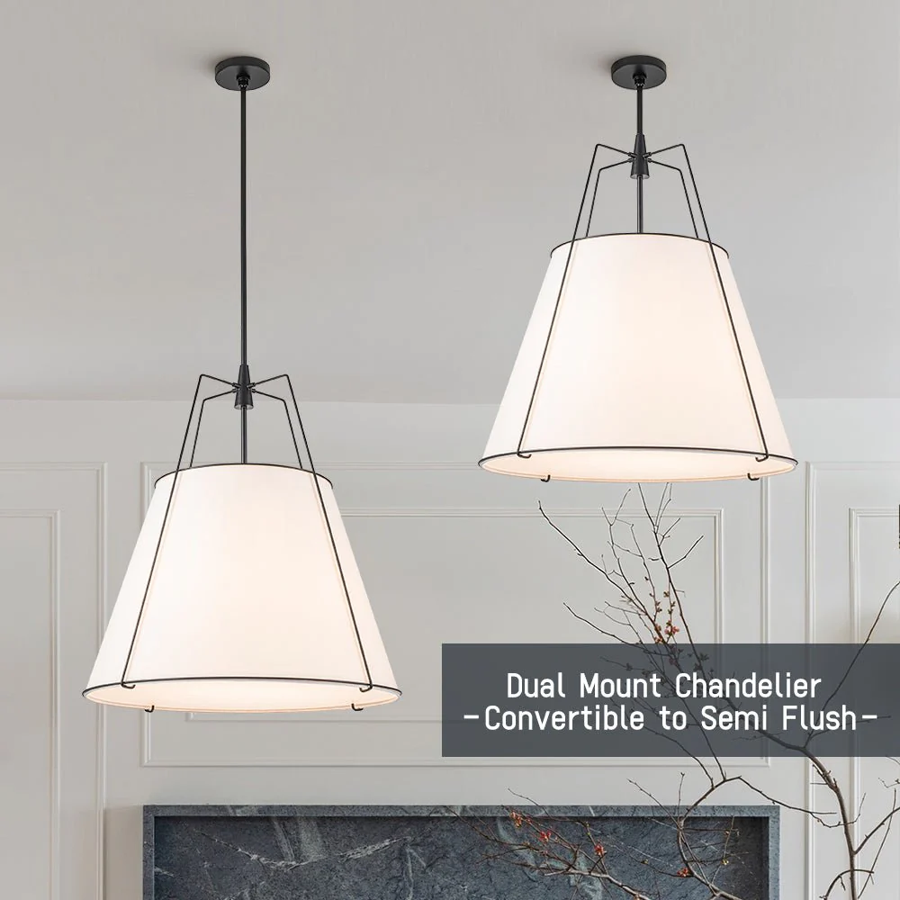 Modern Fabric Conical Drum Cage Pendant Light - Image 7