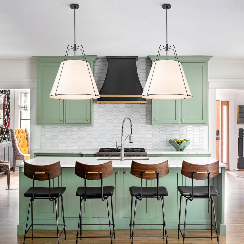 Modern Fabric Conical Drum Cage Pendant Light - Image 8