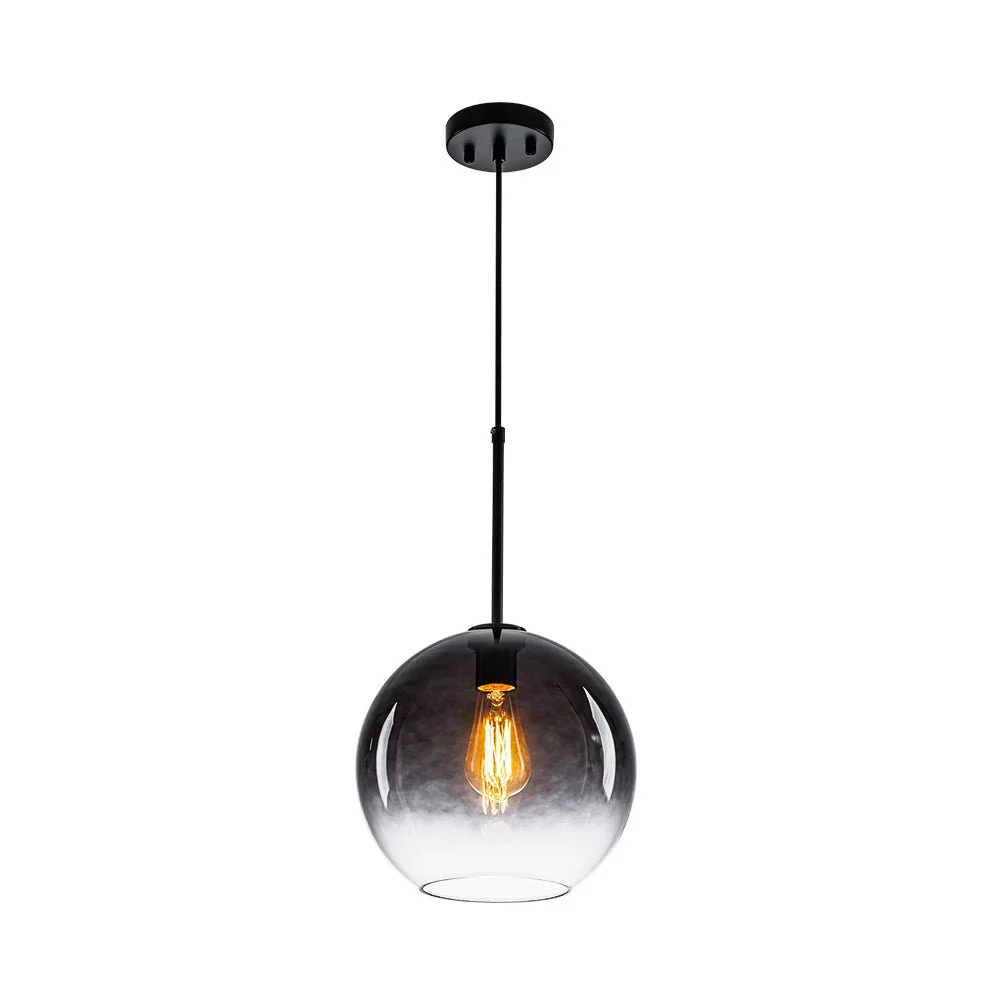 Modern Minimalist 1-light Smoked Grey Tinted Glass Globe Pendant - Image 12