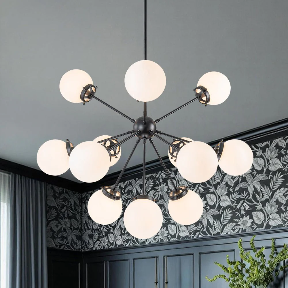 Modern Opal Glass Globe 12-light Sphere Sputnik Chandelier - Image 3