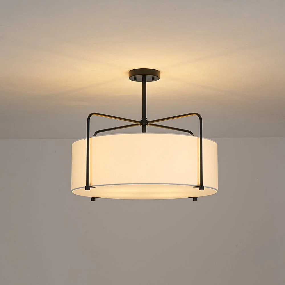 Modern Round White Fabric Drum Cage Semi Flush Mount - Image 14