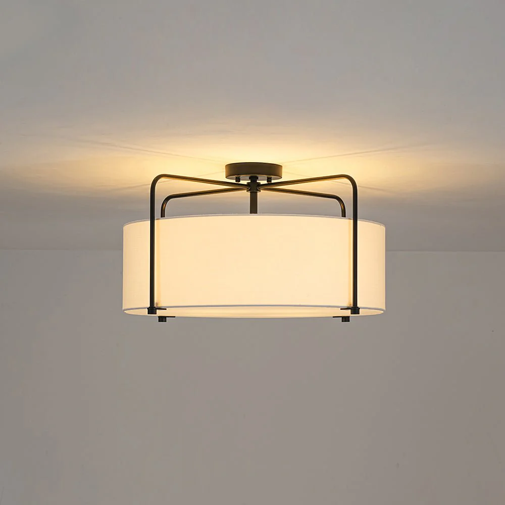 Modern Round White Fabric Drum Cage Semi Flush Mount - Image 15