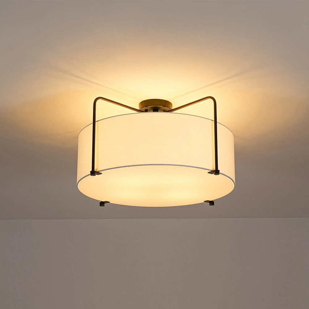Modern Round White Fabric Drum Cage Semi Flush Mount - Image 16