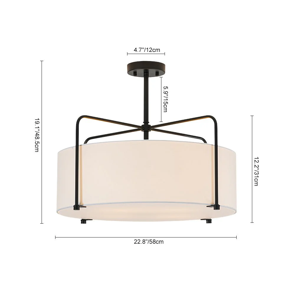 Modern Round White Fabric Drum Cage Semi Flush Mount - Image 17