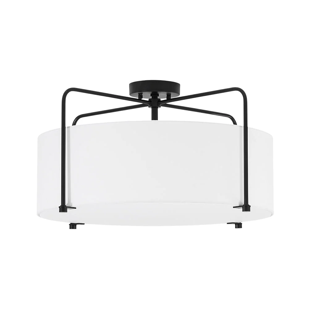 Modern Round White Fabric Drum Cage Semi Flush Mount - Image 5