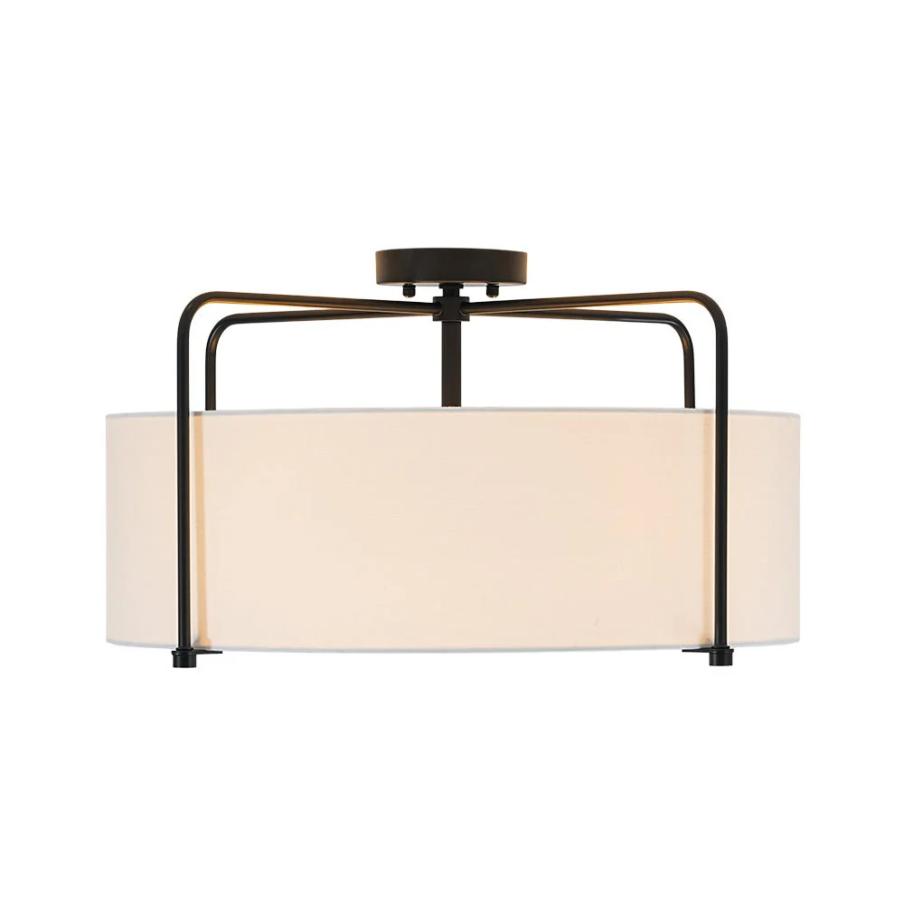 Modern Round White Fabric Drum Cage Semi Flush Mount - Image 7