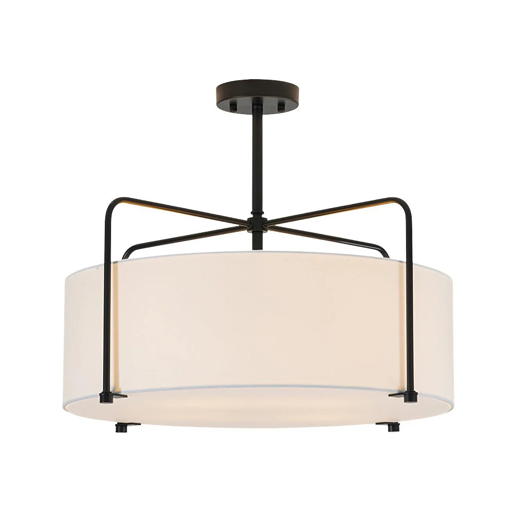 Modern Round White Fabric Drum Cage Semi Flush Mount - Image 9