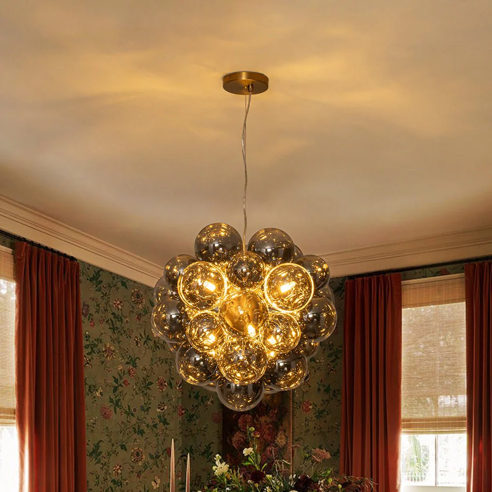 Moody Luxe Cluster Smoked Glass Bubble Sphere Chandelier - Image 2