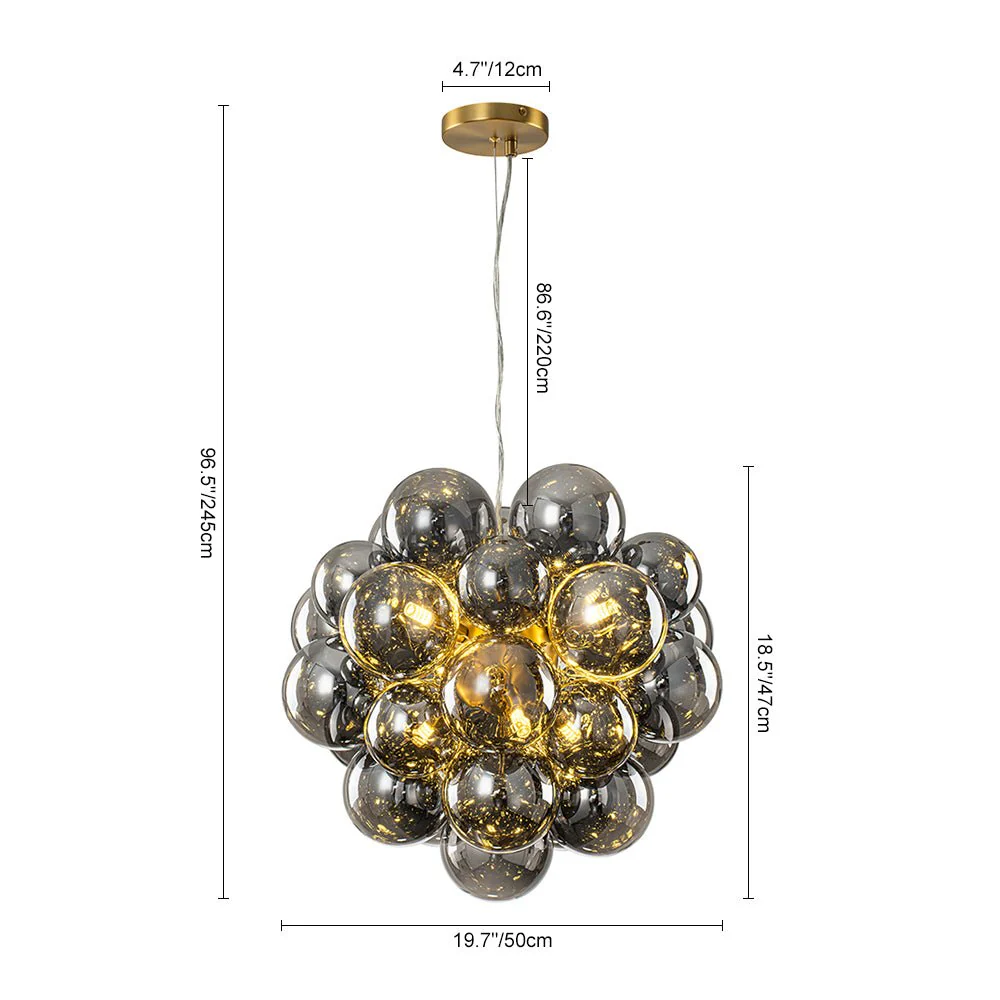 Moody Luxe Cluster Smoked Glass Bubble Sphere Chandelier - Image 4