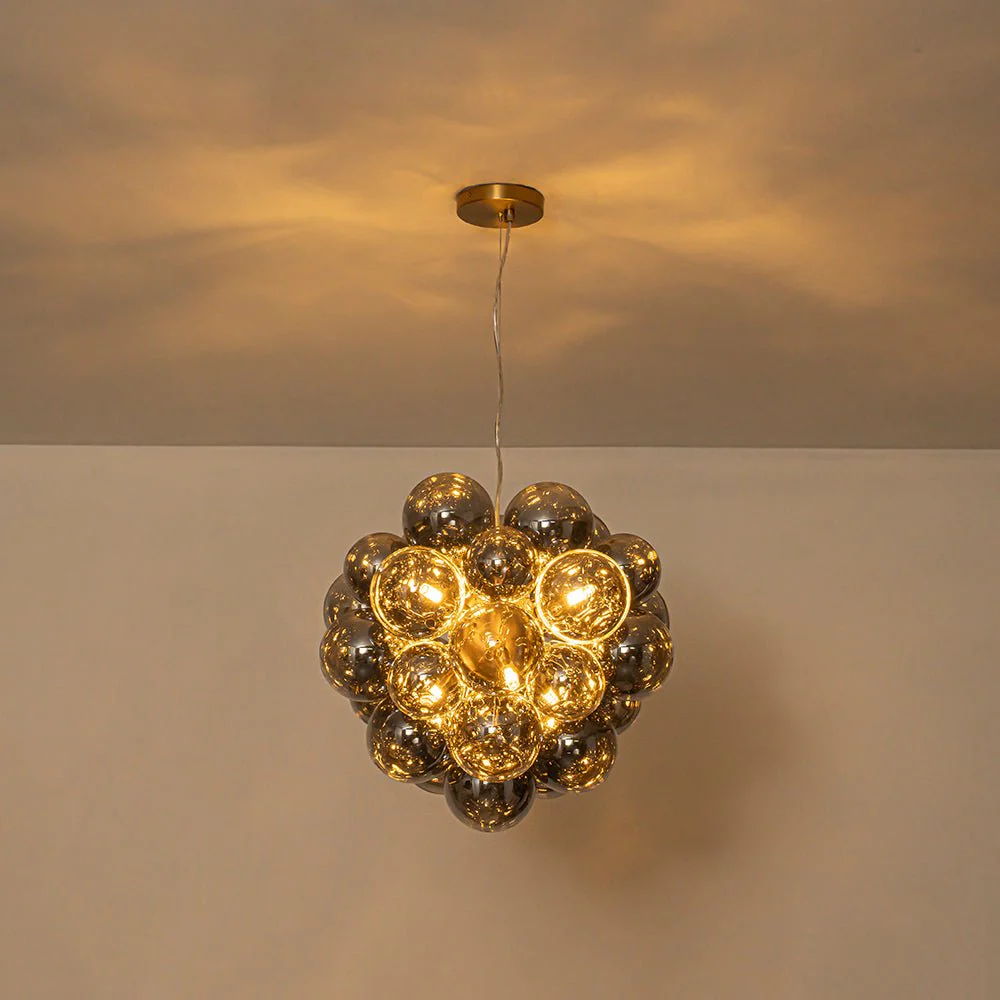 Moody Luxe Cluster Smoked Glass Bubble Sphere Chandelier - Image 6