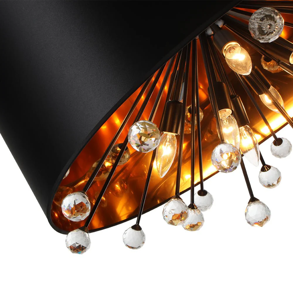Moody Luxe Starburst Crystal Black Fabric Drum Cage Chandelier - Image 10