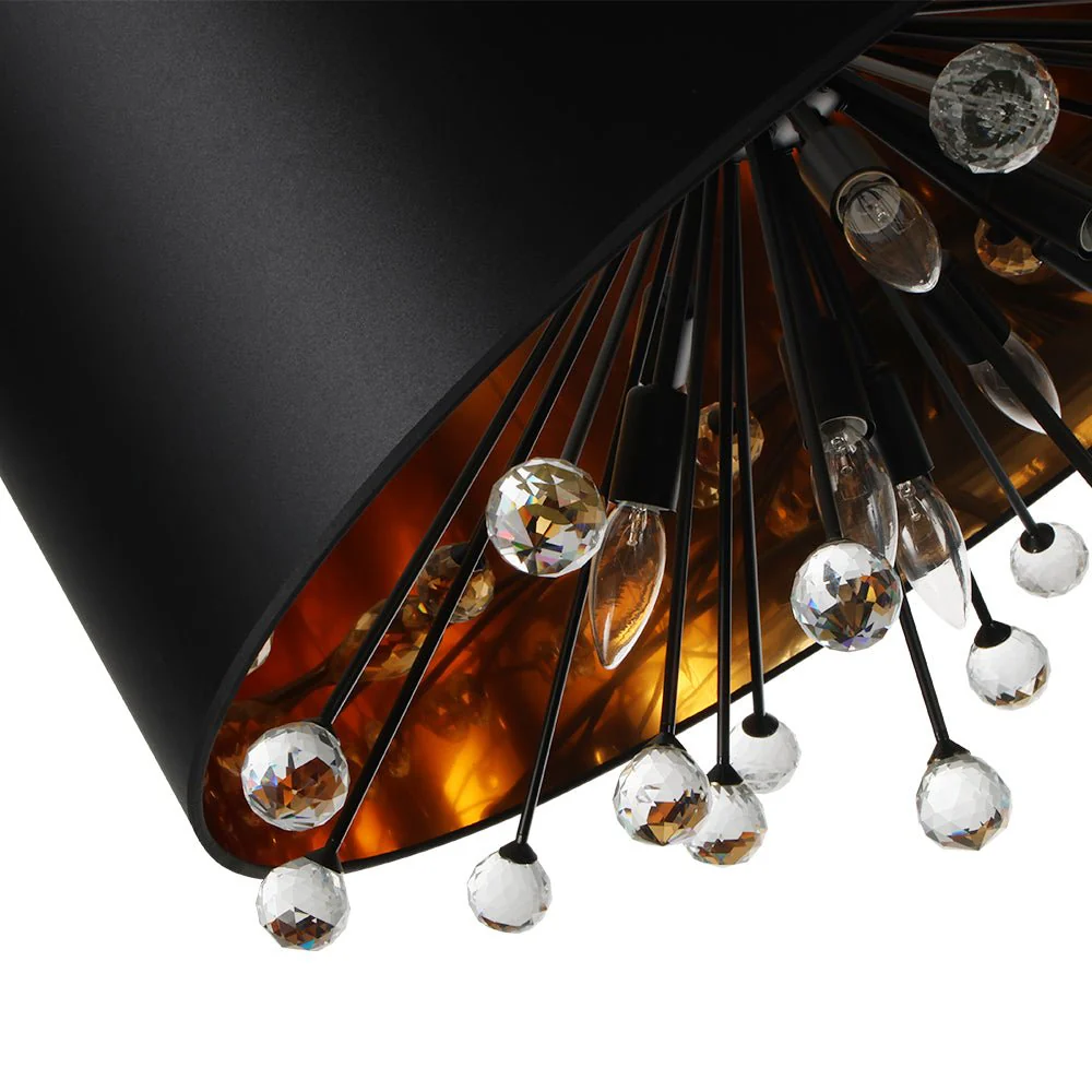 Moody Luxe Starburst Crystal Black Fabric Drum Cage Chandelier - Image 11