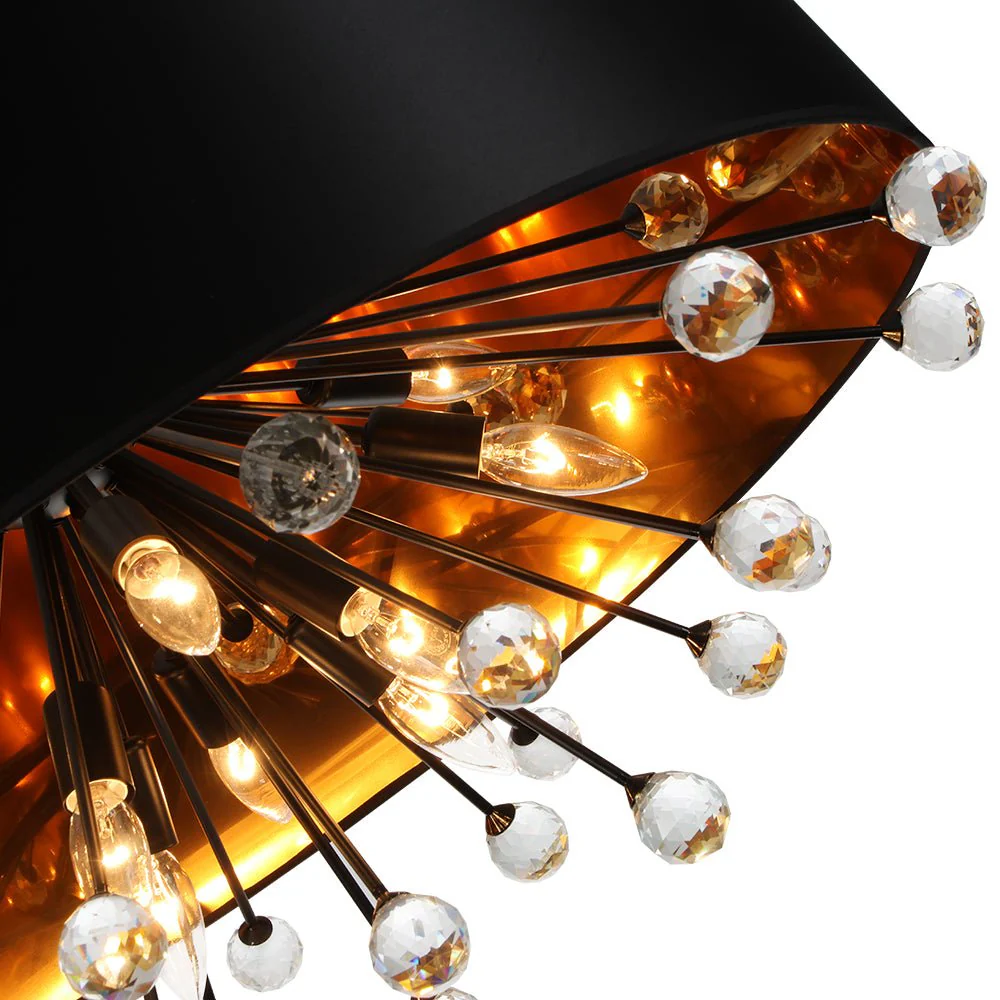 Moody Luxe Starburst Crystal Black Fabric Drum Cage Chandelier - Image 12