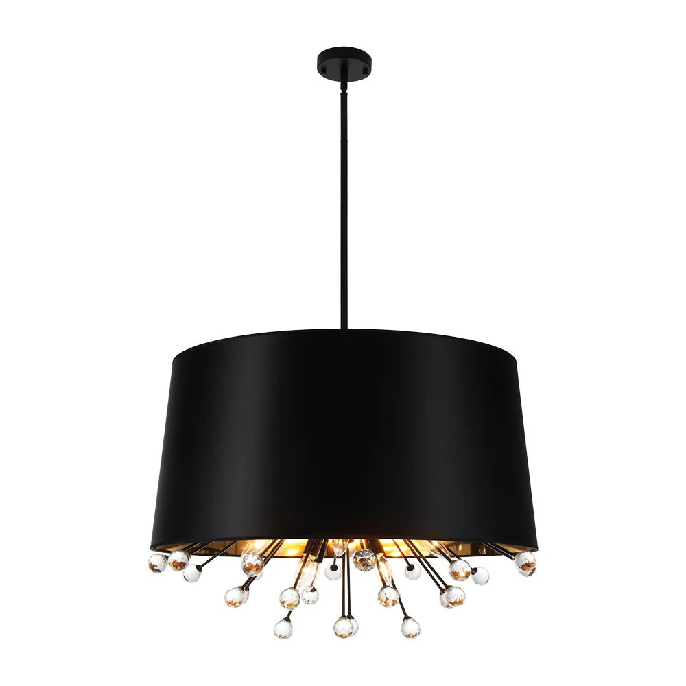 Moody Luxe Starburst Crystal Black Fabric Drum Cage Chandelier - Image 3