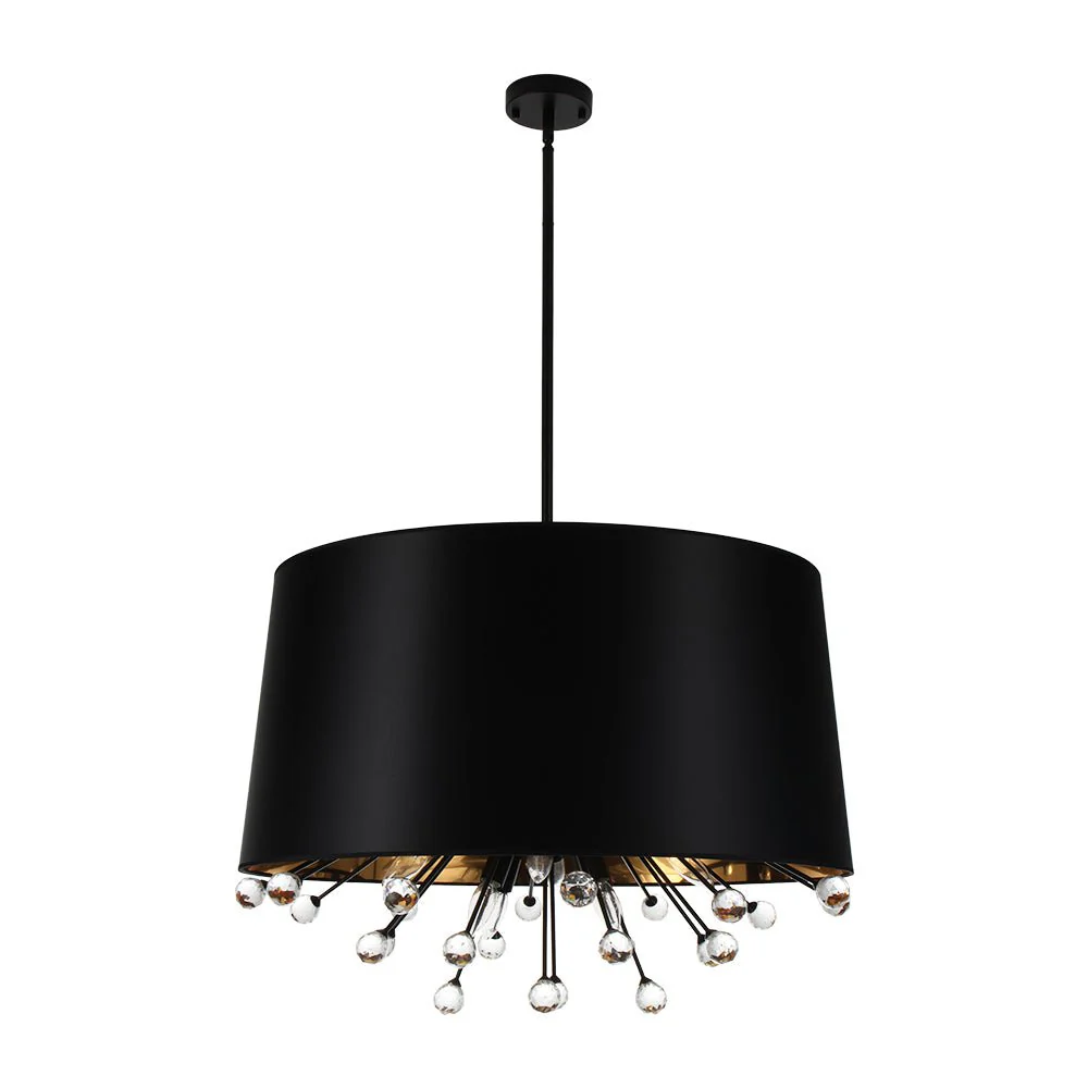 Moody Luxe Starburst Crystal Black Fabric Drum Cage Chandelier - Image 4