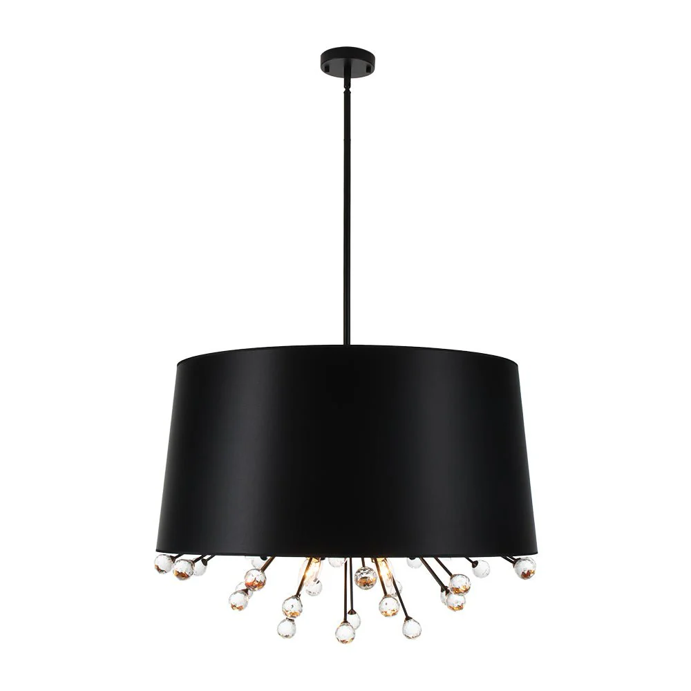 Moody Luxe Starburst Crystal Black Fabric Drum Cage Chandelier - Image 5