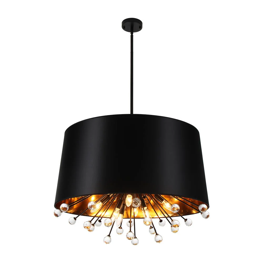 Moody Luxe Starburst Crystal Black Fabric Drum Cage Chandelier - Image 6
