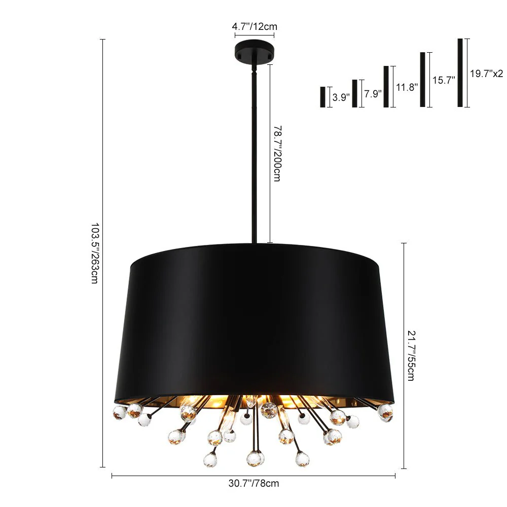 Moody Luxe Starburst Crystal Black Fabric Drum Cage Chandelier - Image 9