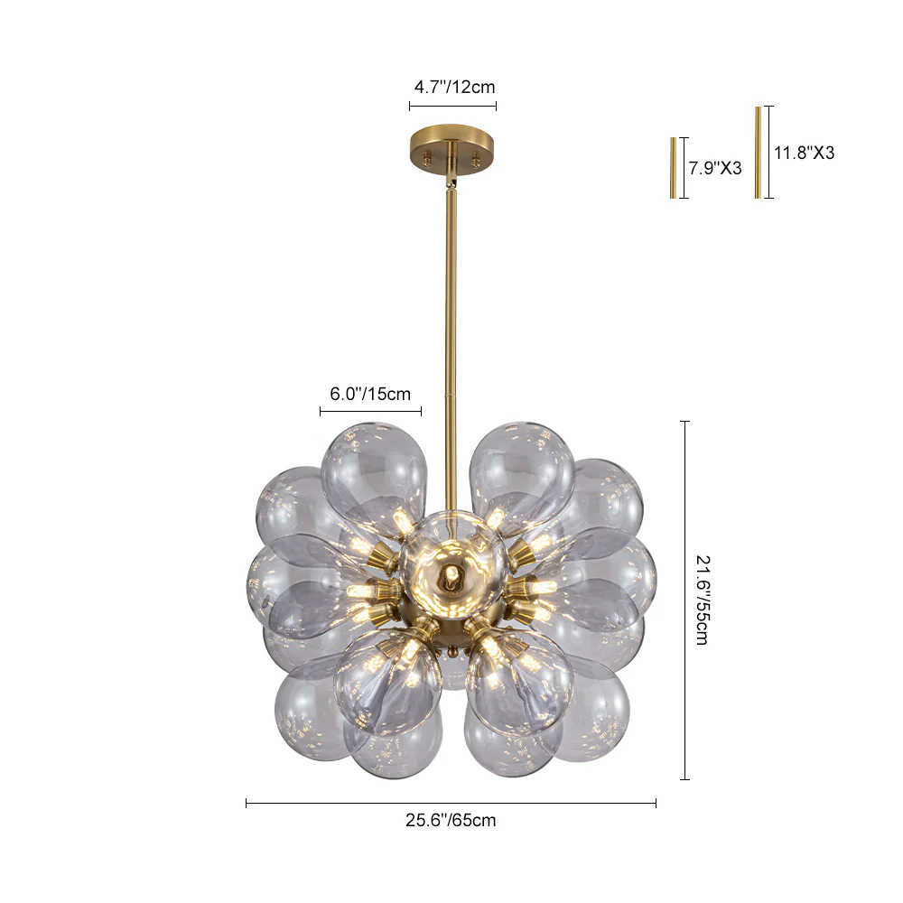 Morandi 18-Light Cluster Lavender Gray Glass Bubble Chandelier - Image 16