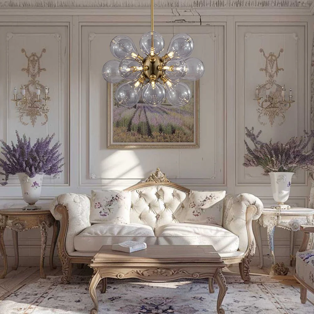 Morandi 18-Light Cluster Lavender Gray Glass Bubble Chandelier - Image 4