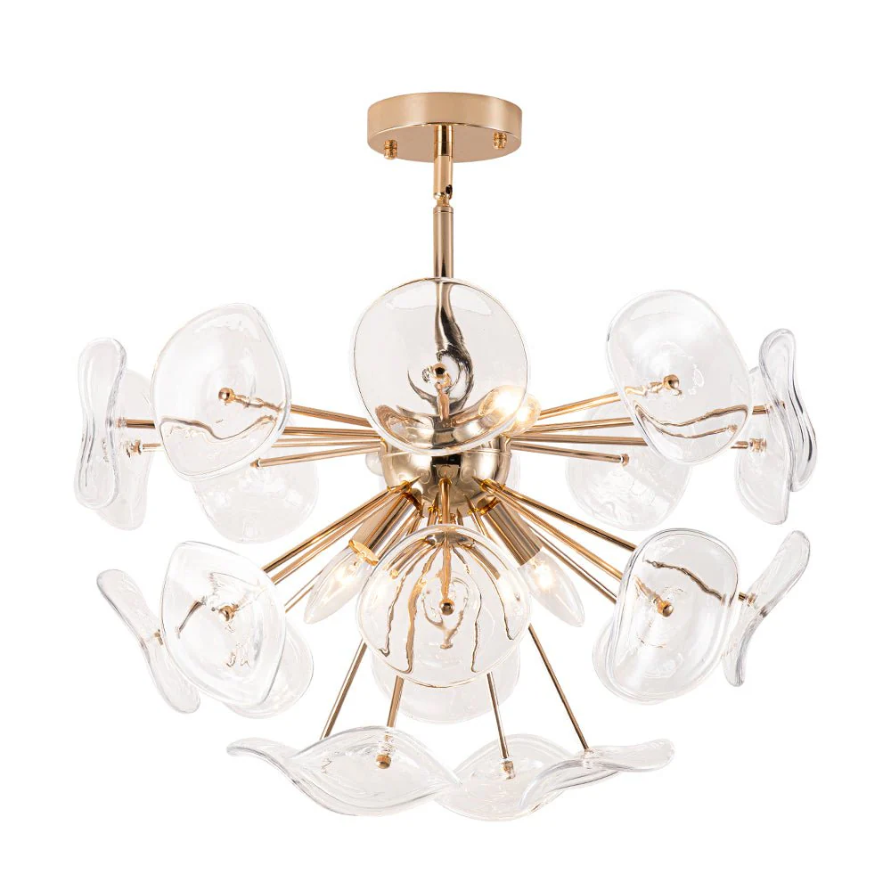 Morning Glory Glass Bloom Sunburst Semi Flush Chandelier - Image 3