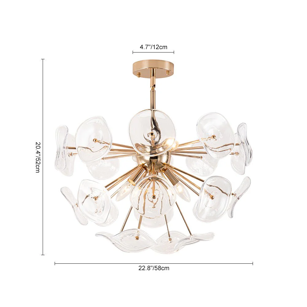 Morning Glory Glass Bloom Sunburst Semi Flush Chandelier - Image 9
