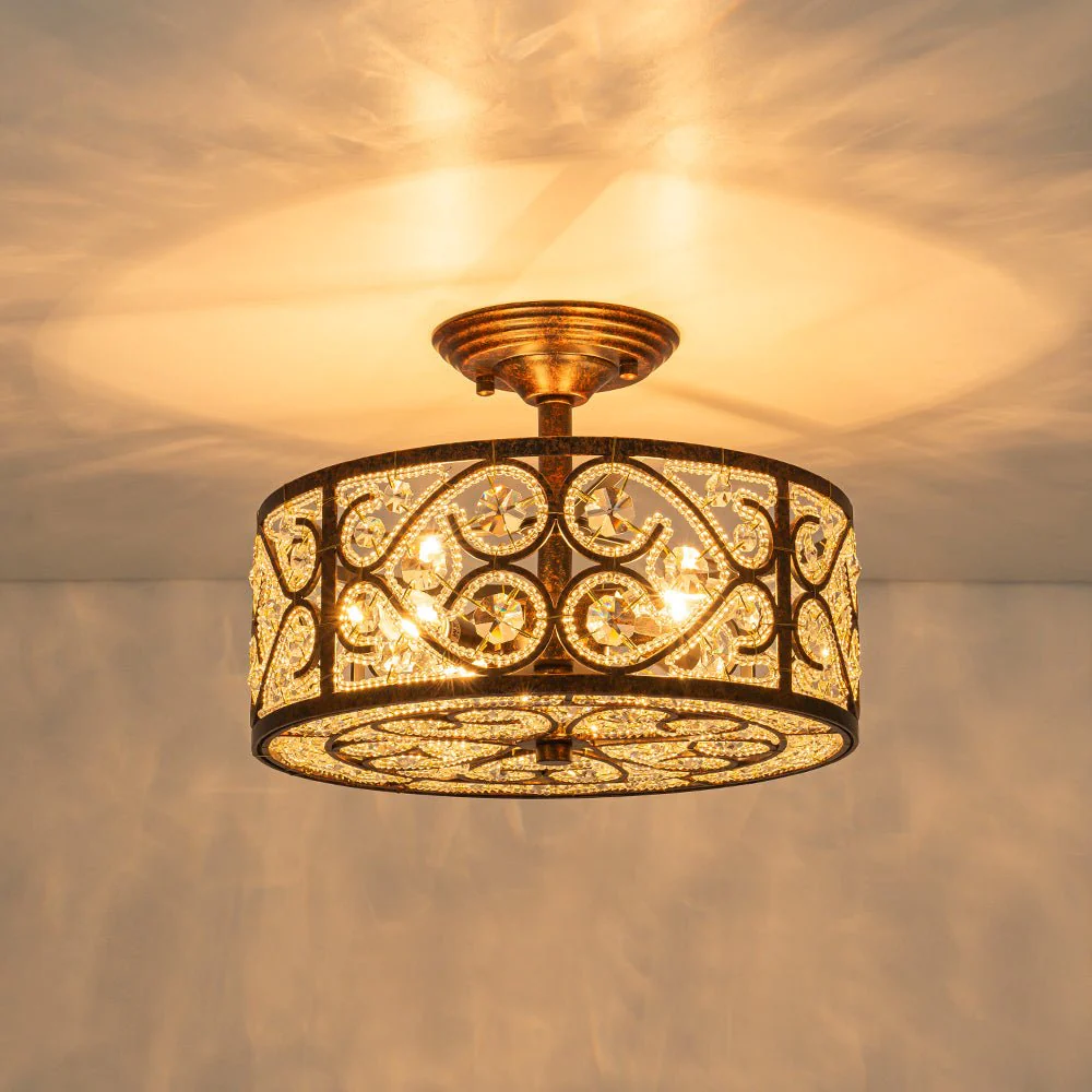 Moroccan Antique Crystal Drum Cage Semi Flush Mount - Image 10