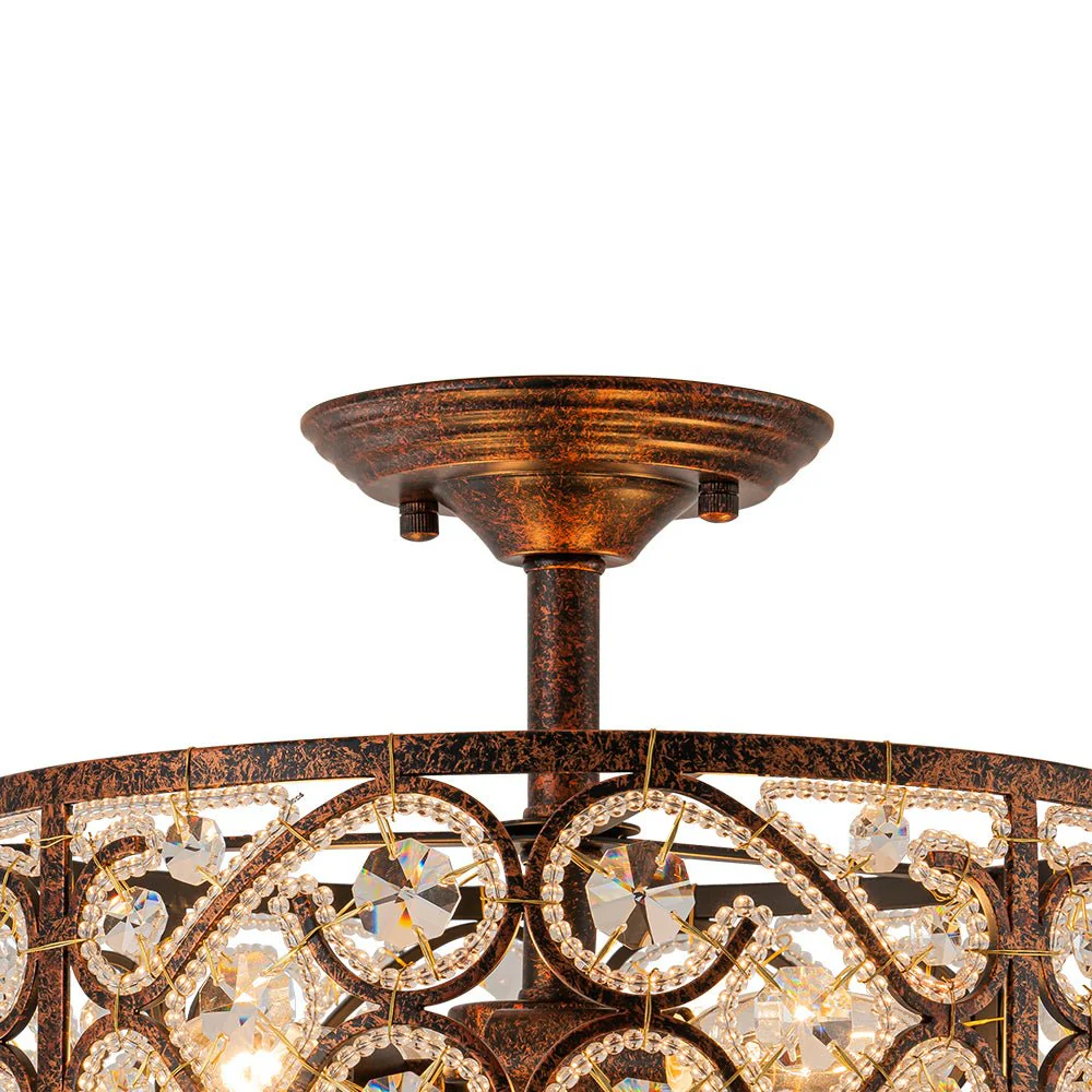 Moroccan Antique Crystal Drum Cage Semi Flush Mount - Image 15