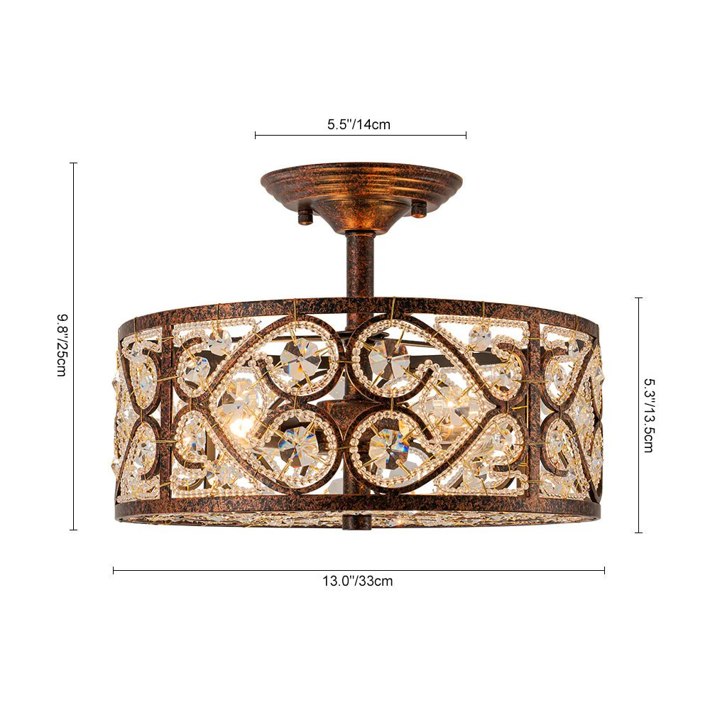 Moroccan Antique Crystal Drum Cage Semi Flush Mount - Image 16