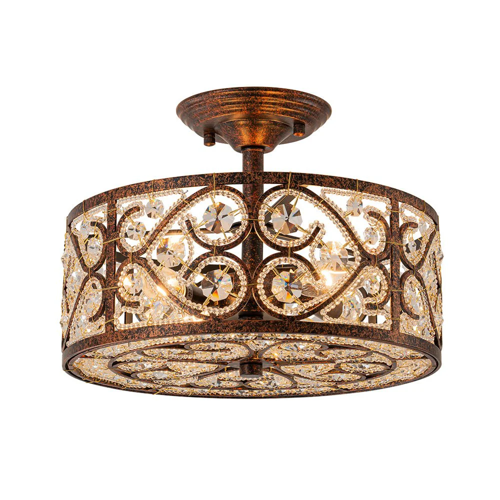 Moroccan Antique Crystal Drum Cage Semi Flush Mount - Image 3