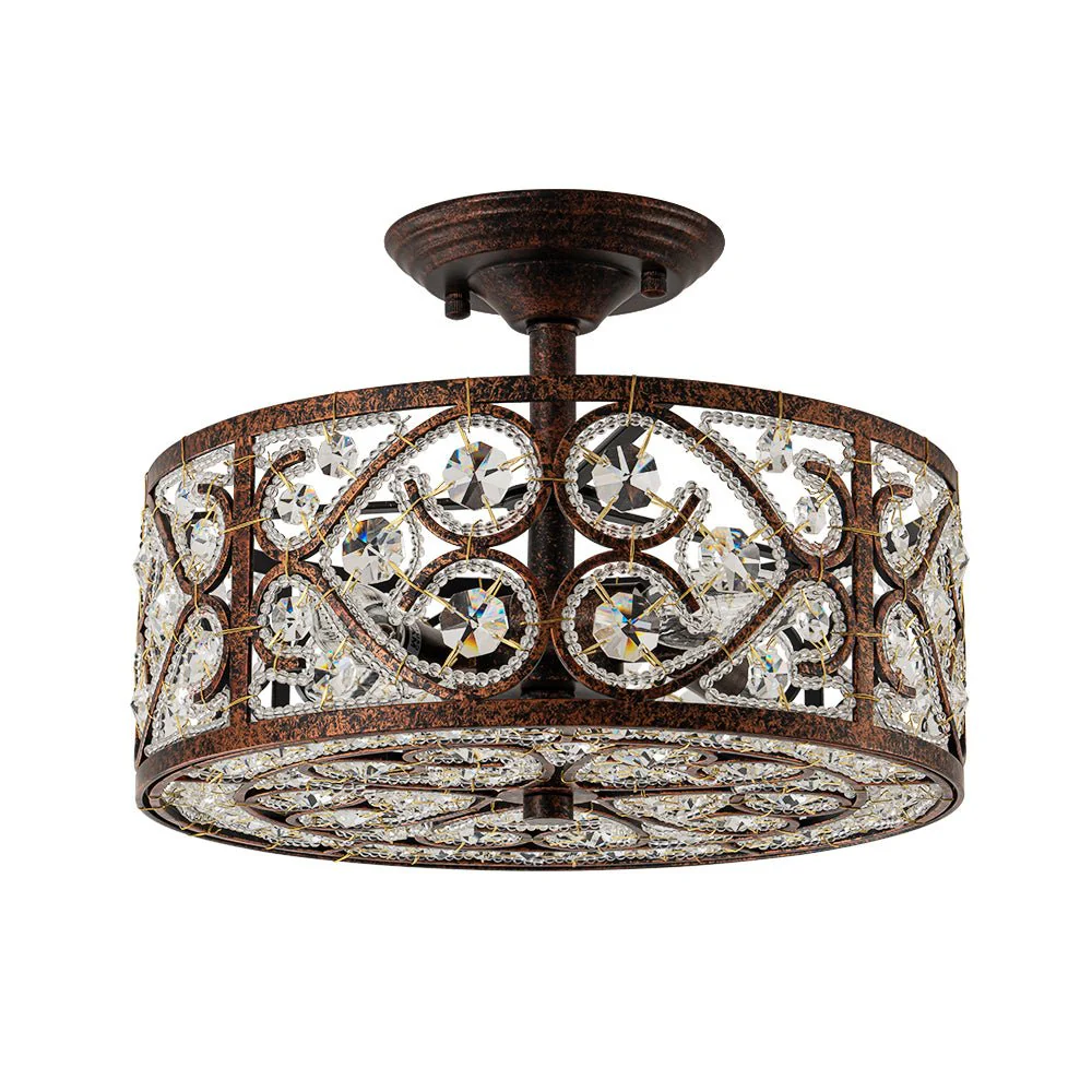 Moroccan Antique Crystal Drum Cage Semi Flush Mount - Image 4